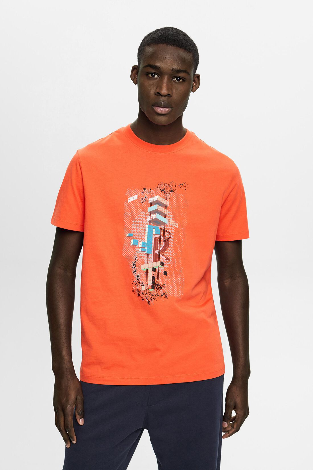 Schmal geschnittenes Baumwoll-T-Shirt mit Print