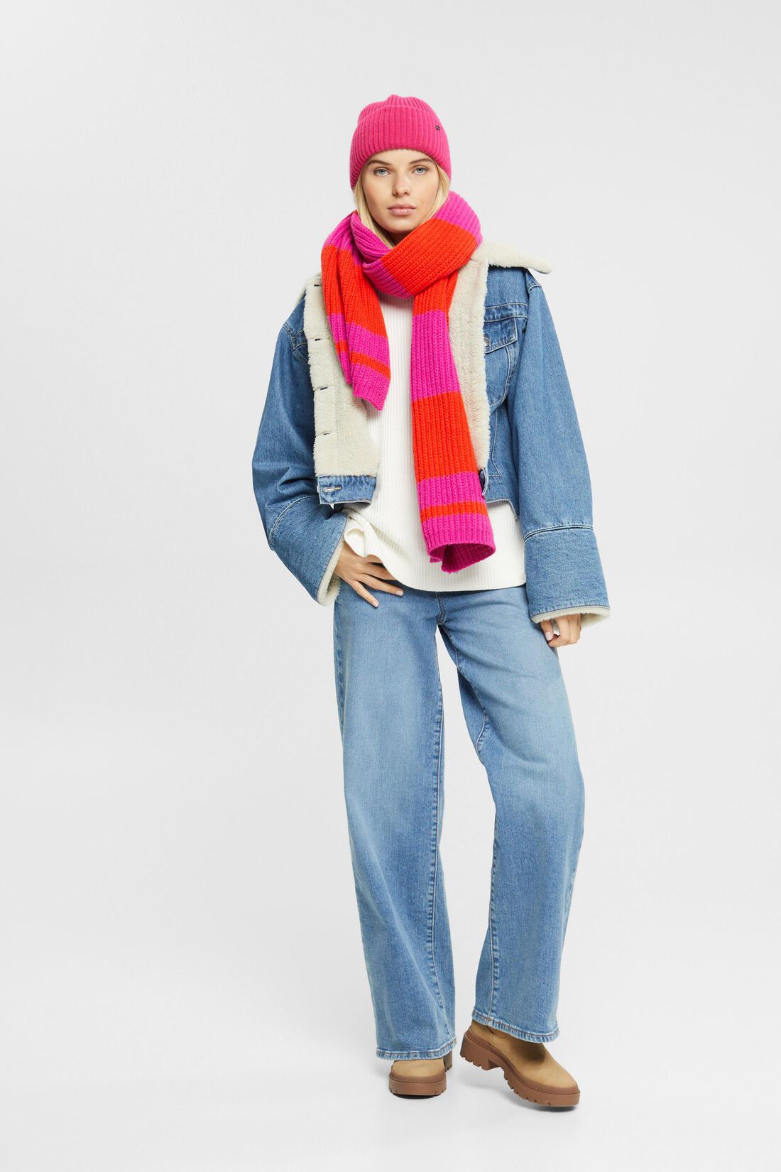 Cropped-Jacke aus Denim mit Fake Fur-Besatz