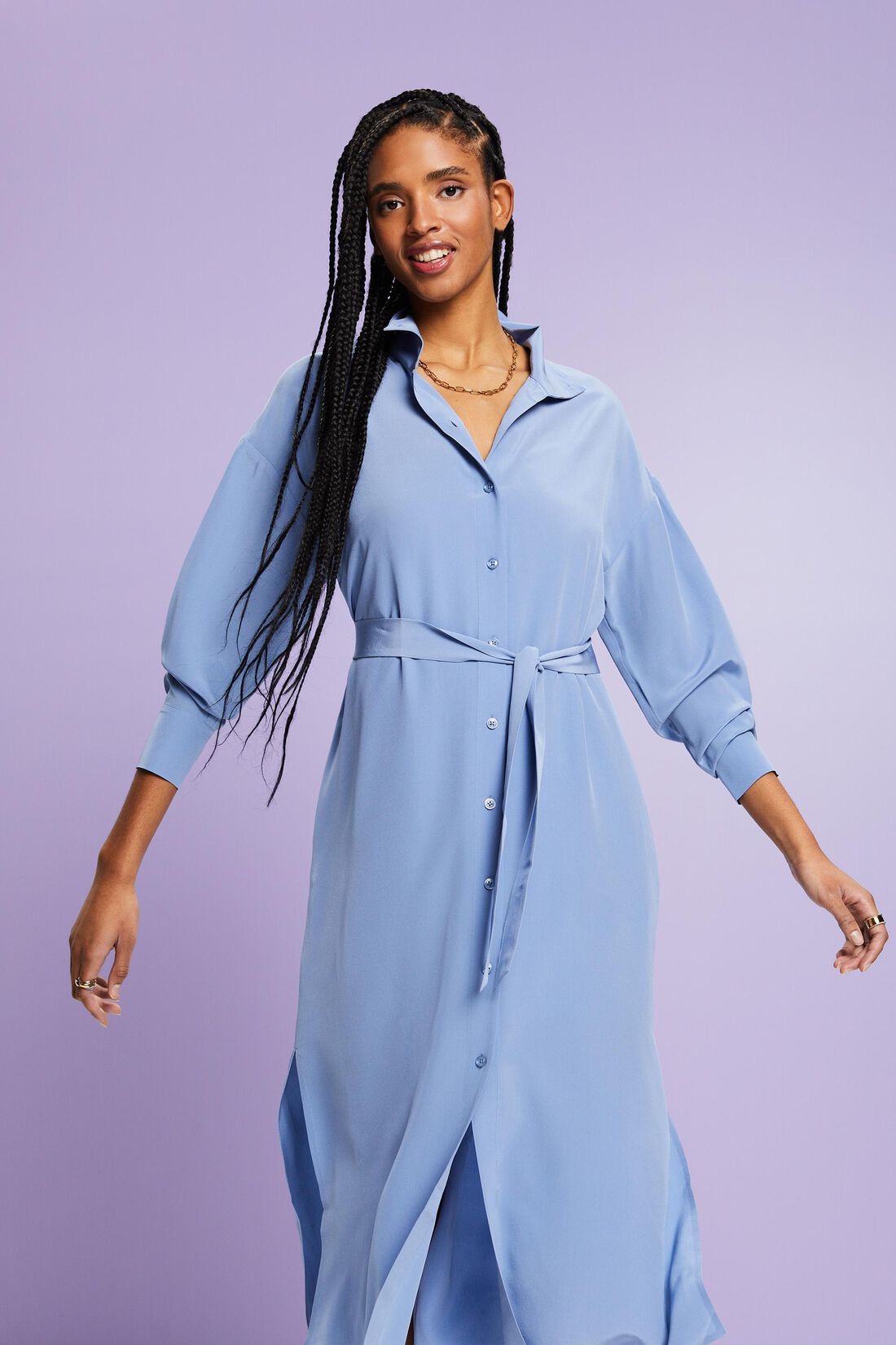 Midi-Hemdblusenkleid aus Seide
