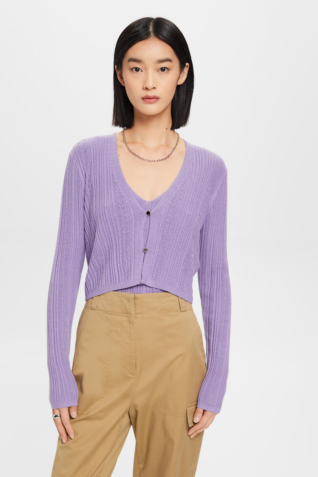 Verk&uuml;rzter Cardigan mit Rippmuster