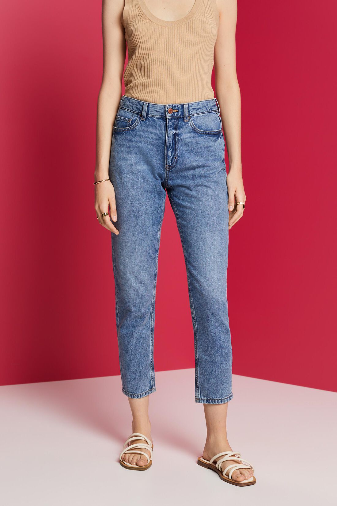 Mom-Jeans mit hohem Bund, Baumwollmix