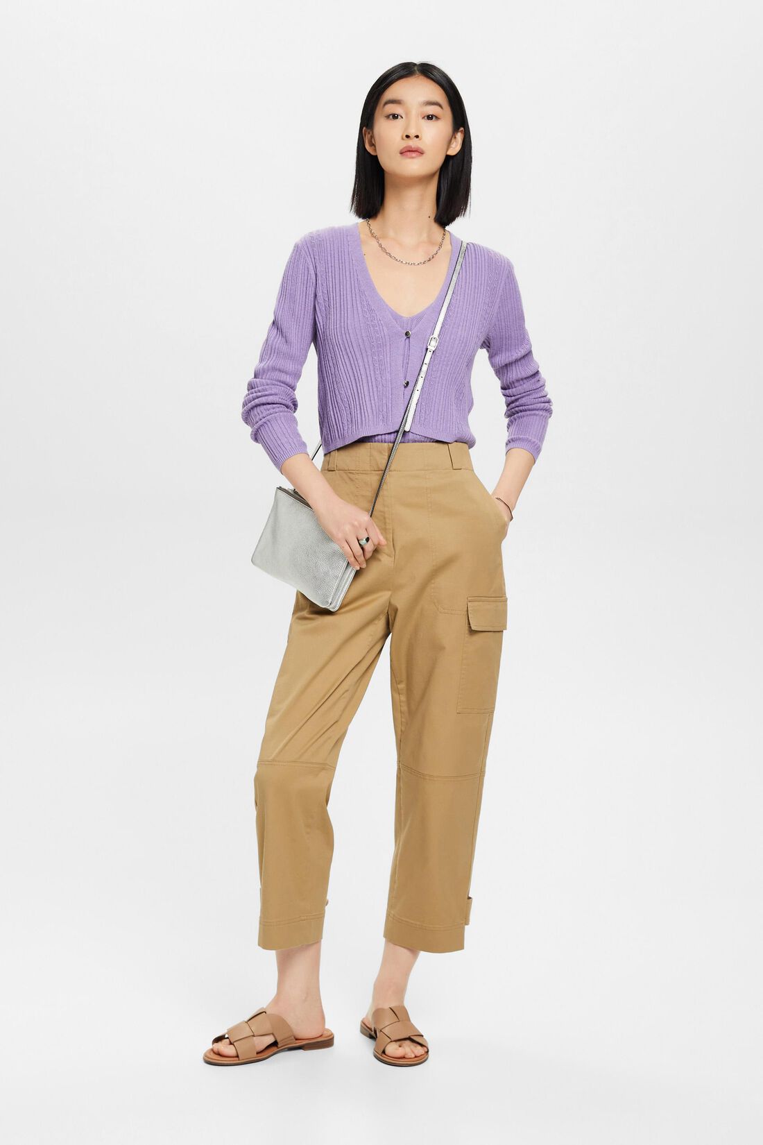 Verk&uuml;rzter Cardigan mit Rippmuster