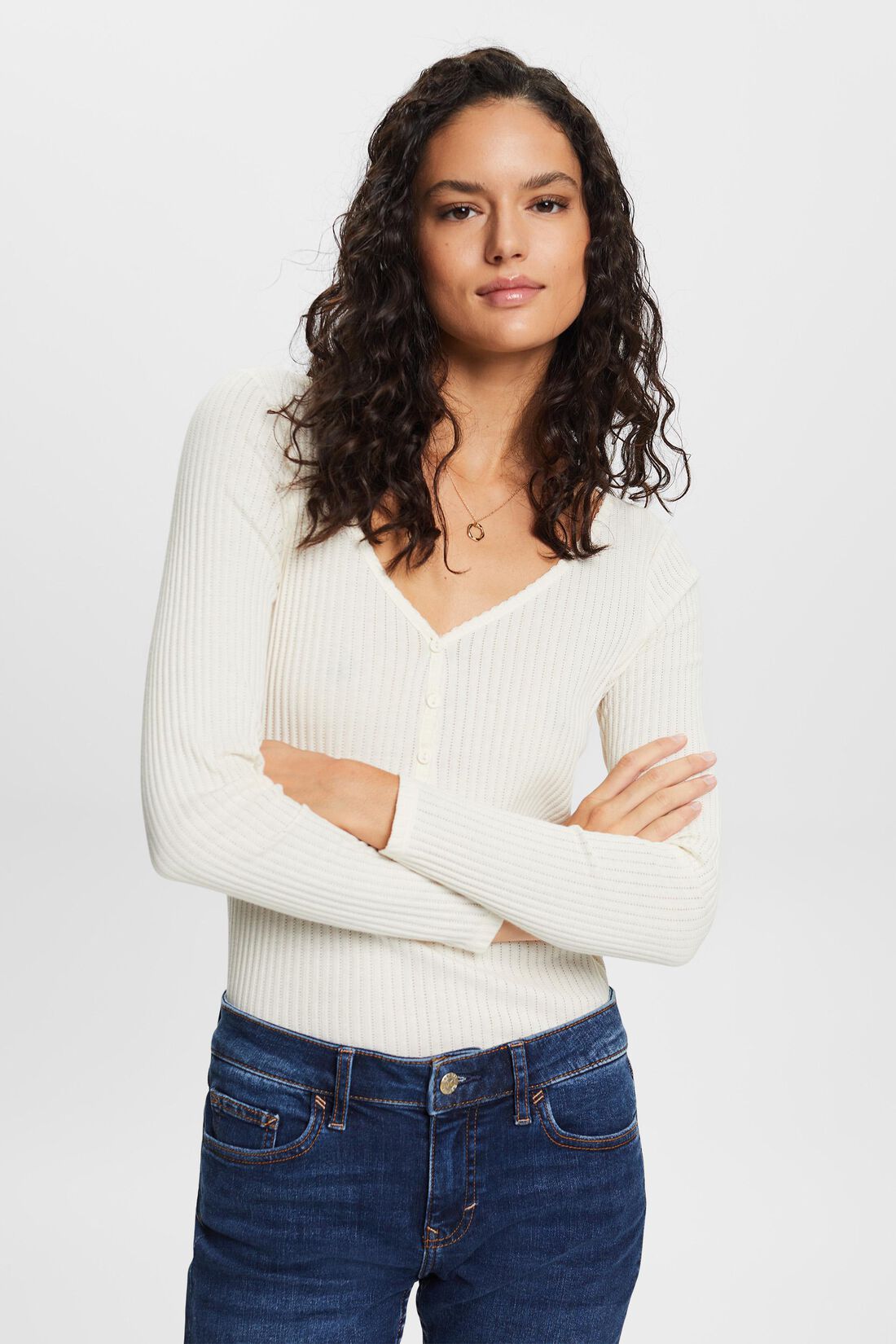 Gemustertes Pointelle-Longsleeve aus Jersey
