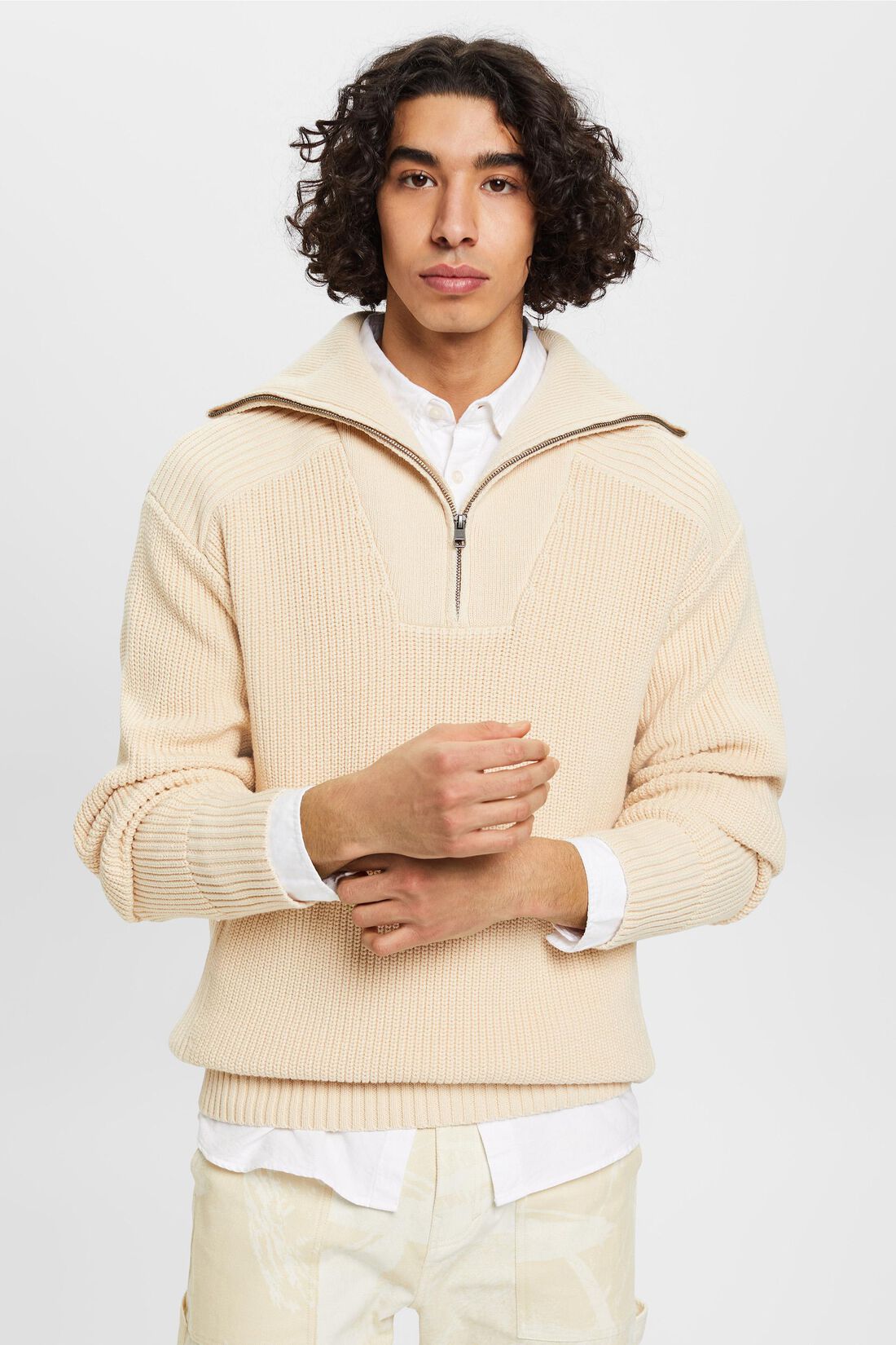 Strickpullover mit halblangem Rei&szlig;verschluss
