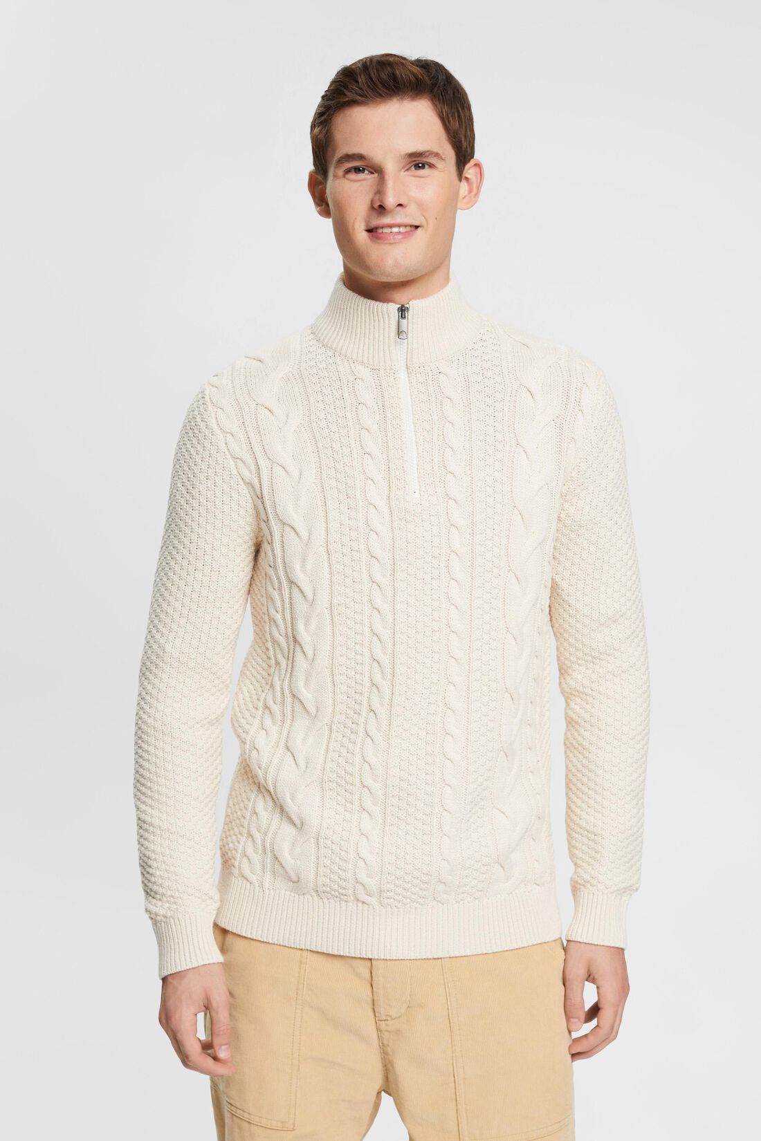 Zopfstrickpullover mit kurzem Rei&szlig;verschluss