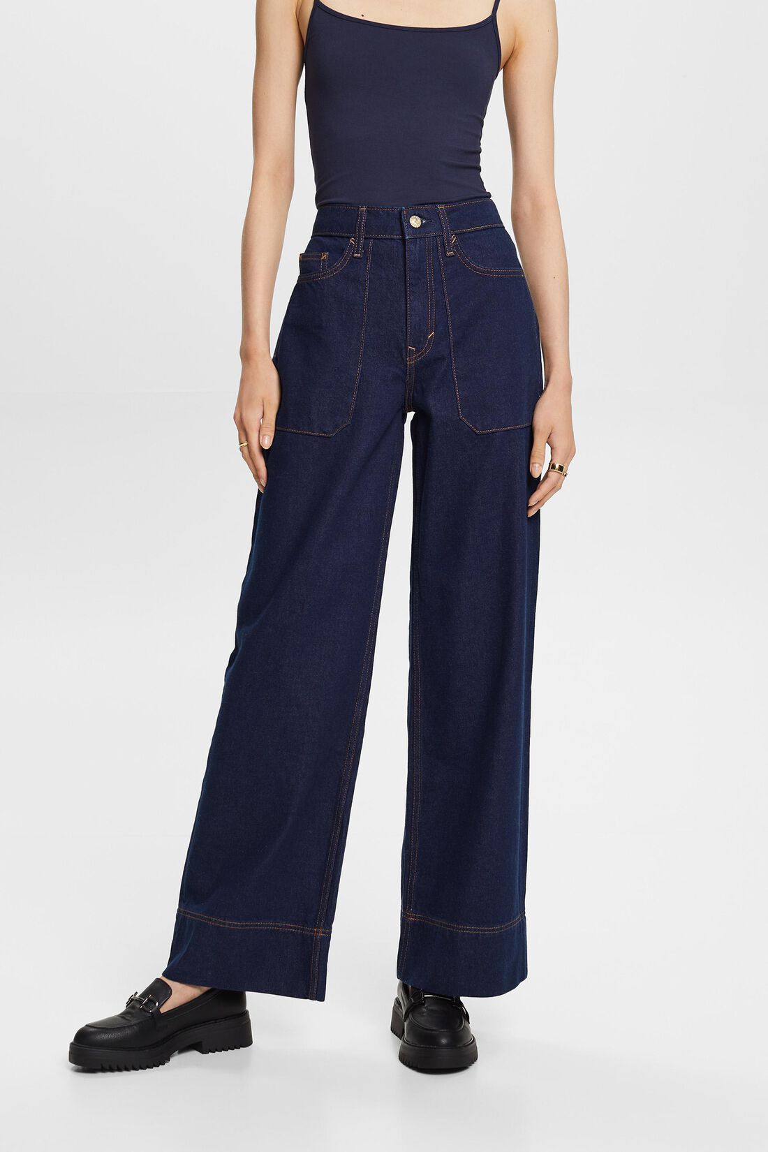Retro-Jeans mit weitem Bein, 100% Baumwolle