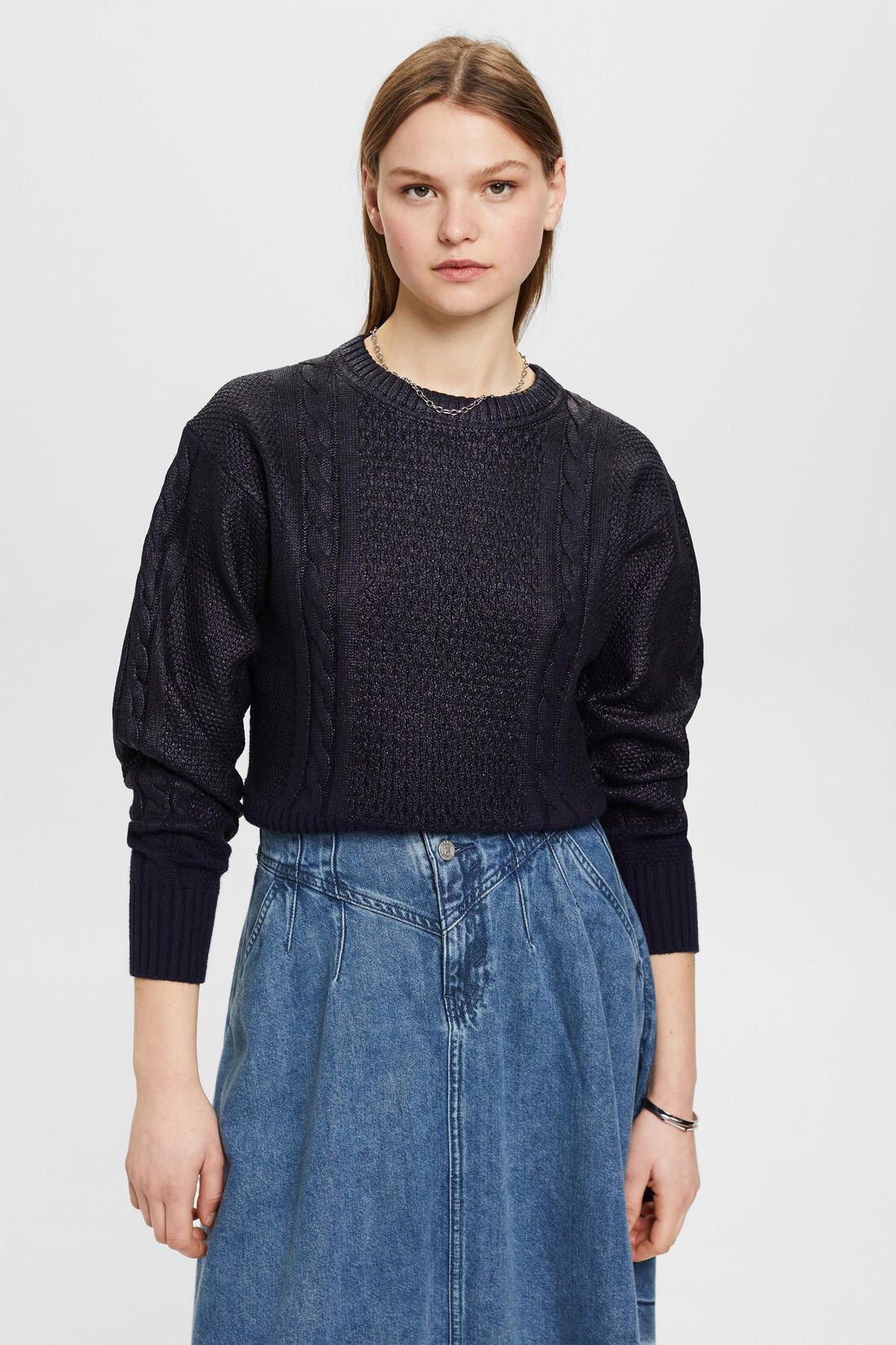 Zopfpullover im Metallic-Look