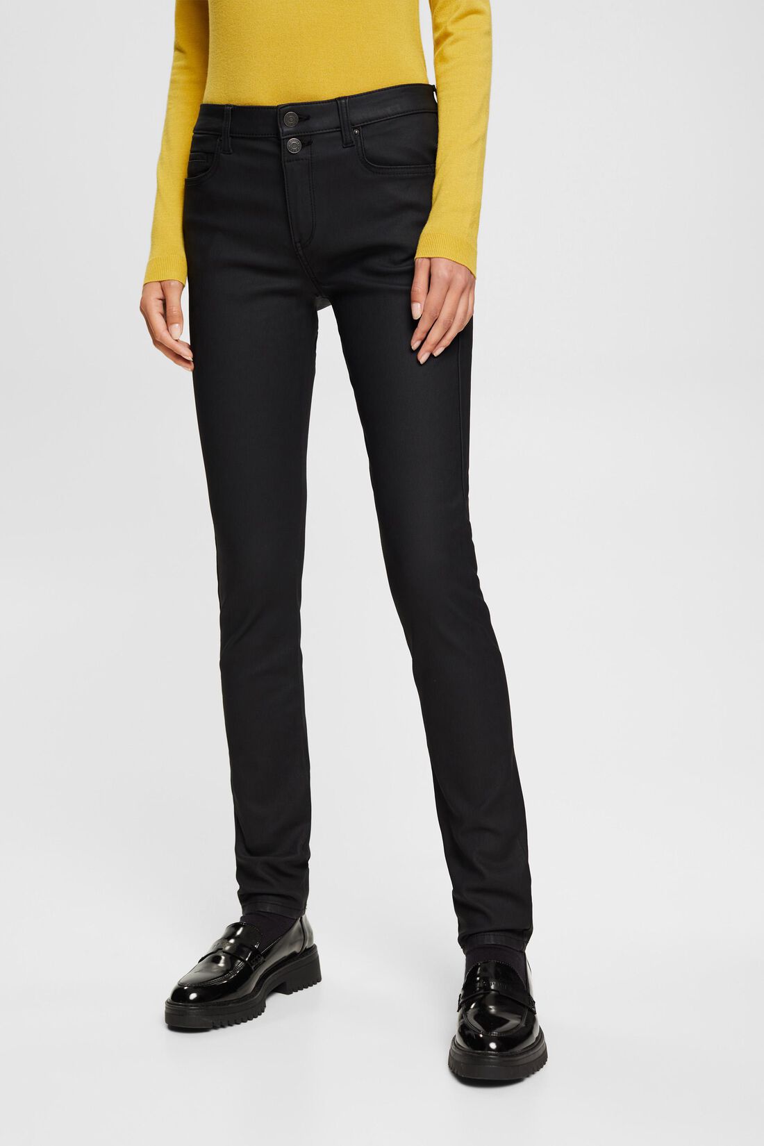 Beschichtete Stretch-Hose mit Doppelknopf