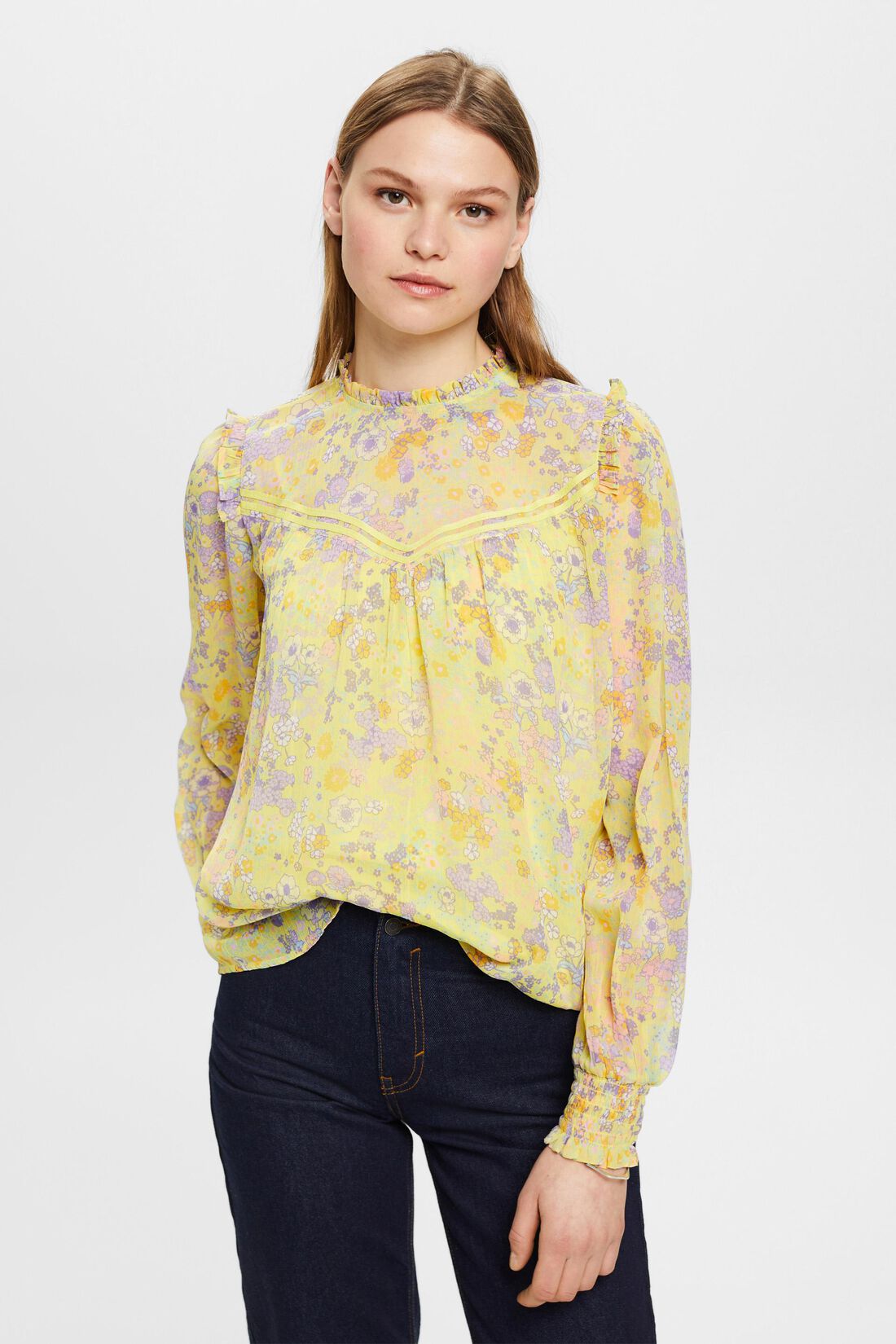 Gebl&uuml;mte Chiffonbluse mit R&uuml;schen
