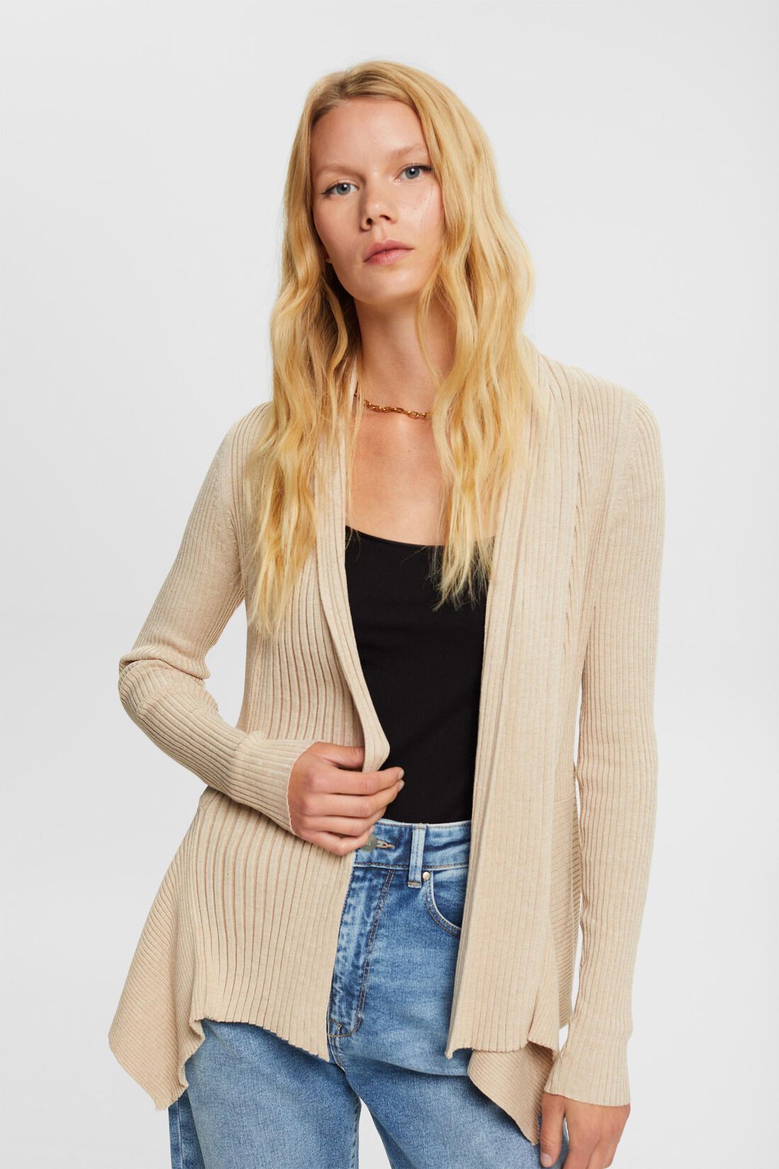 Gerippter Cardigan mit Zipfelsaum