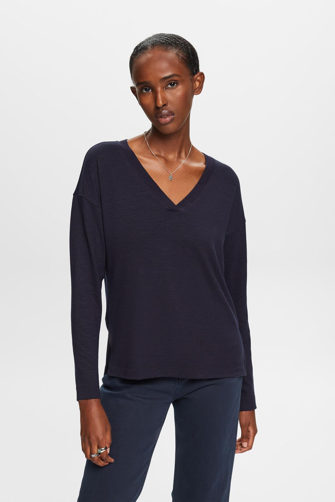 Longsleeve mit V-Ausschnitt, LENZING&trade; ECOVERO&trade;