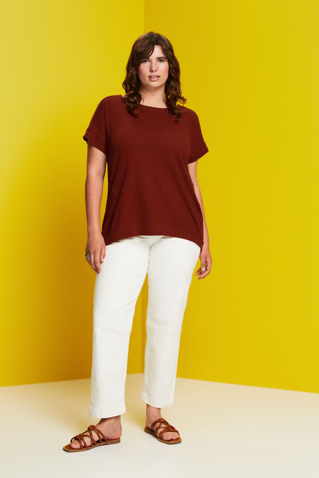 CURVY T-Shirt aus Baumwolle-Leinen-Mix