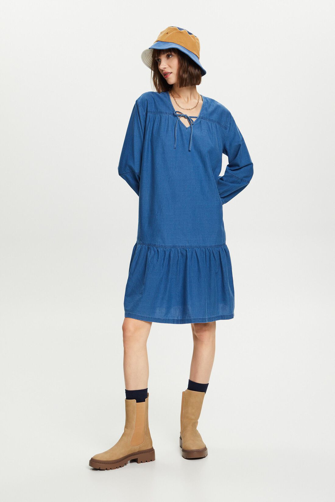 Chambray-Kleid mit R&uuml;schen- und Binde-Details