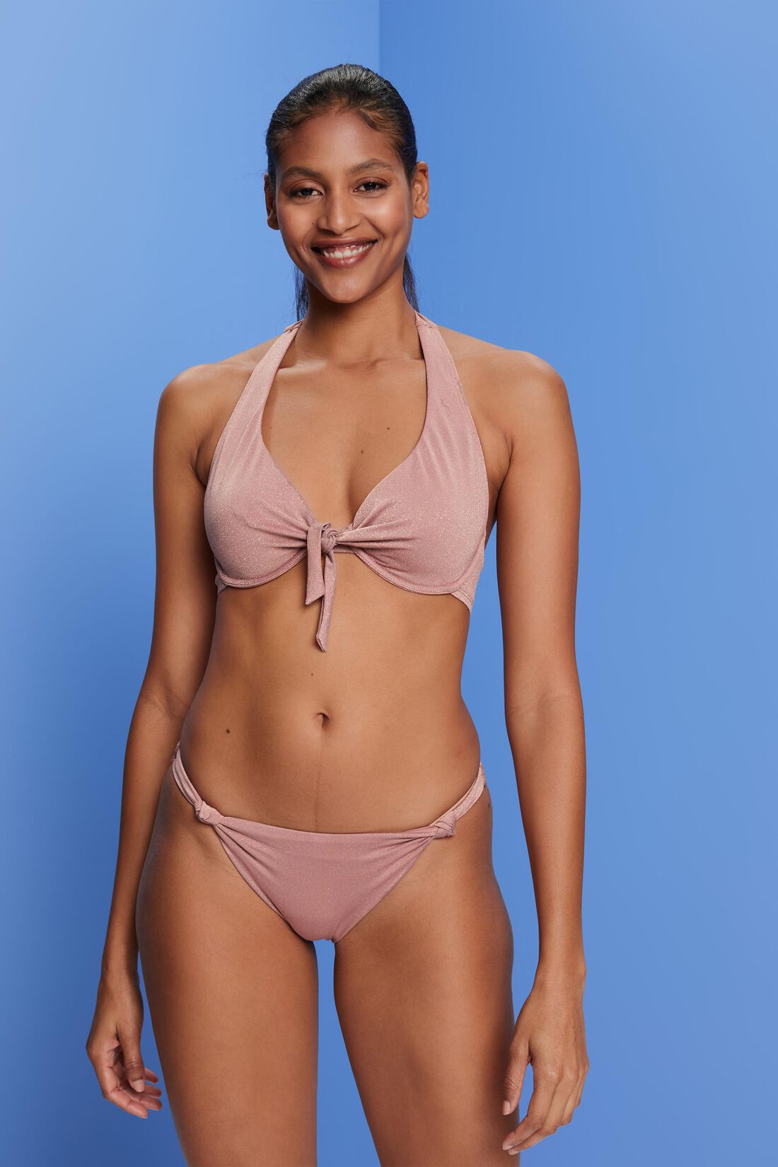 Recycelt: glitzerndes Neckholder-Bikinitop mit B&uuml;gel-Cups