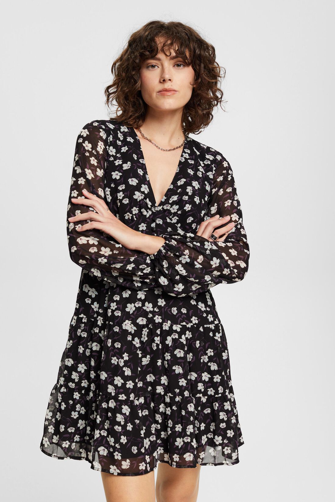 Kleid mit V-Ausschnitt und Allover-Print