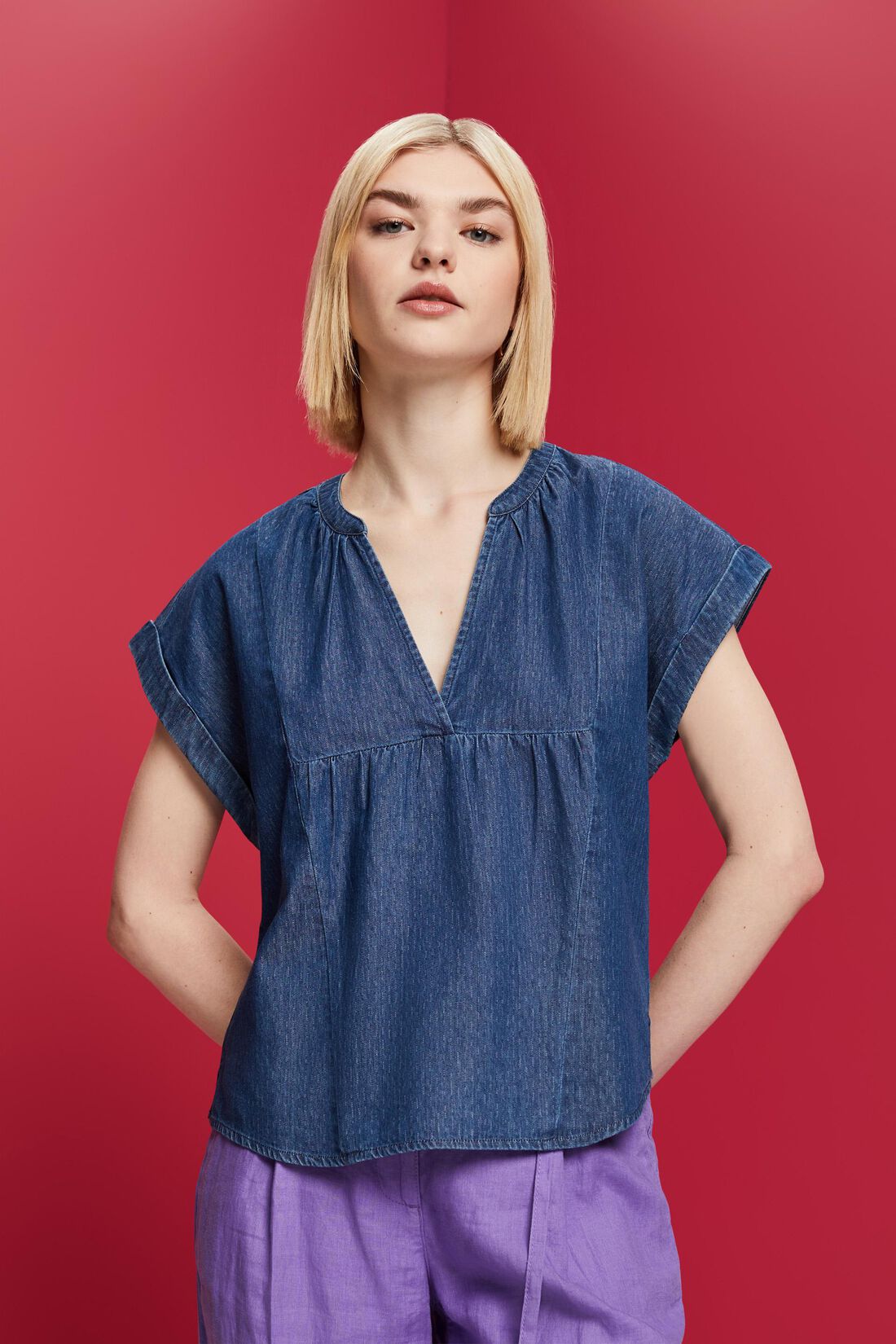 Leichte Jeansbluse, 100% Baumwolle