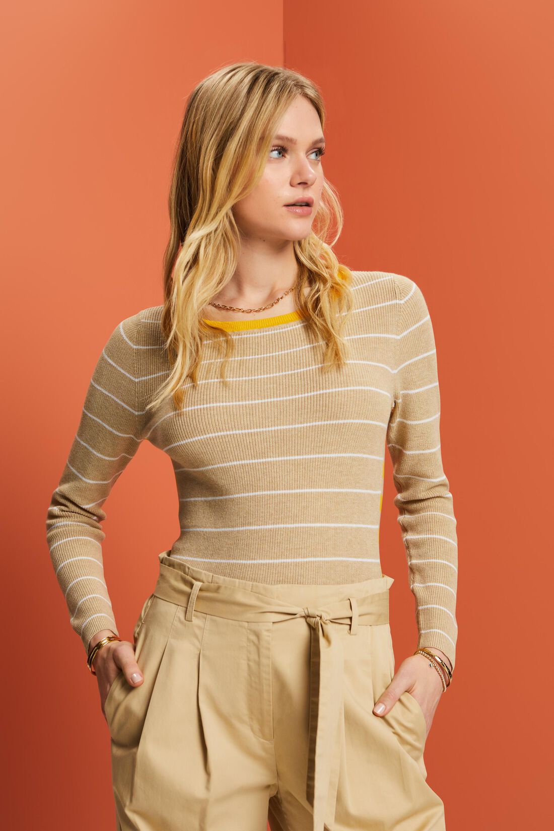 Gestreifter Baumwoll-Strickpullover