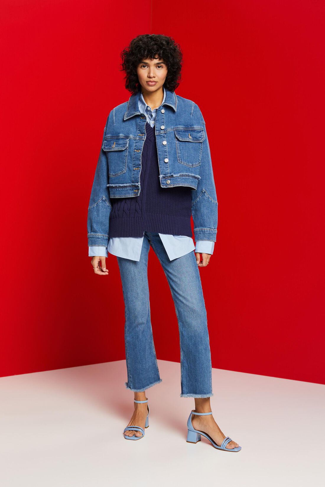 Oversize Jeansjacke in Cropped-L&auml;nge