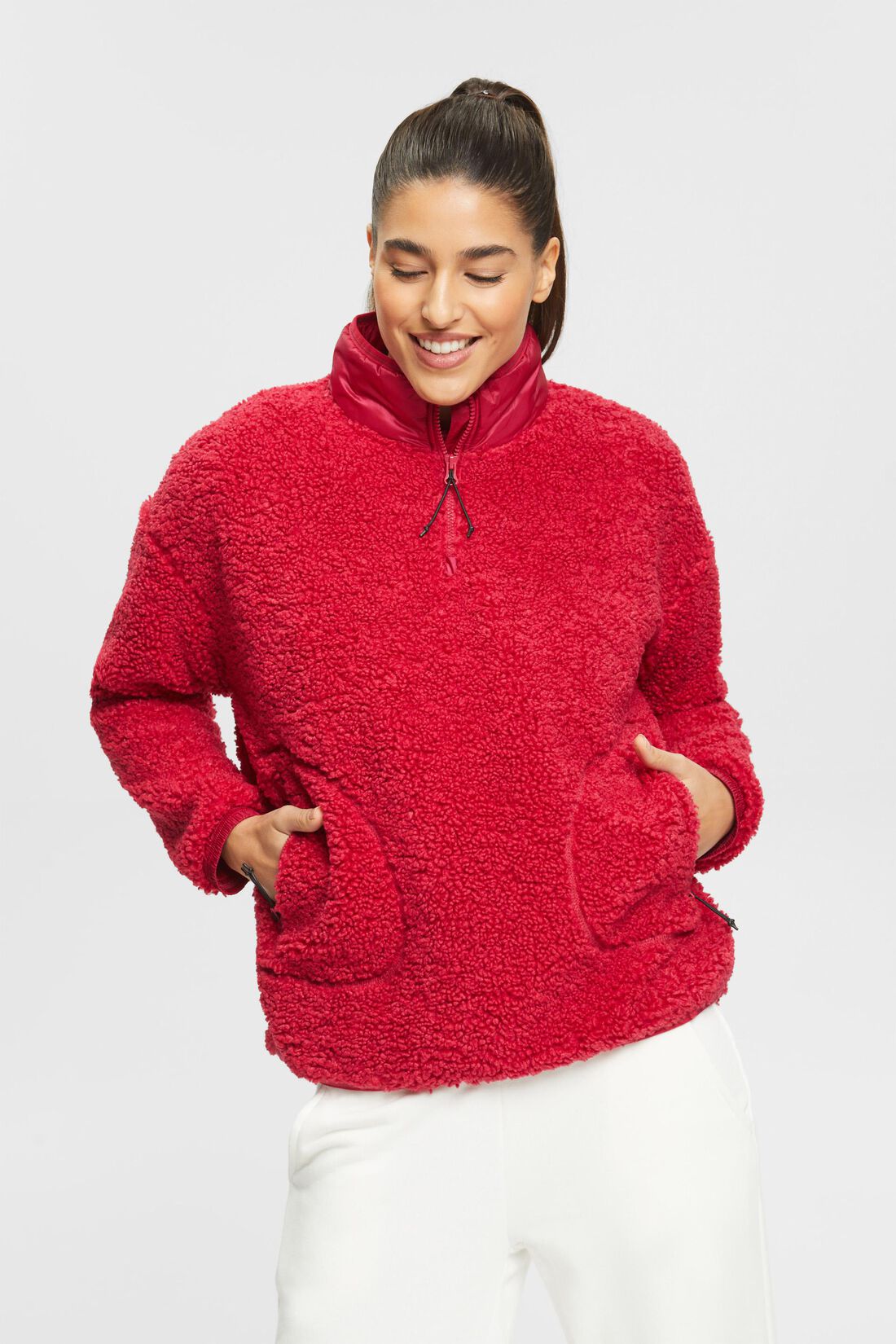 Sweatshirt aus Teddyfleece mit halbem Zipper