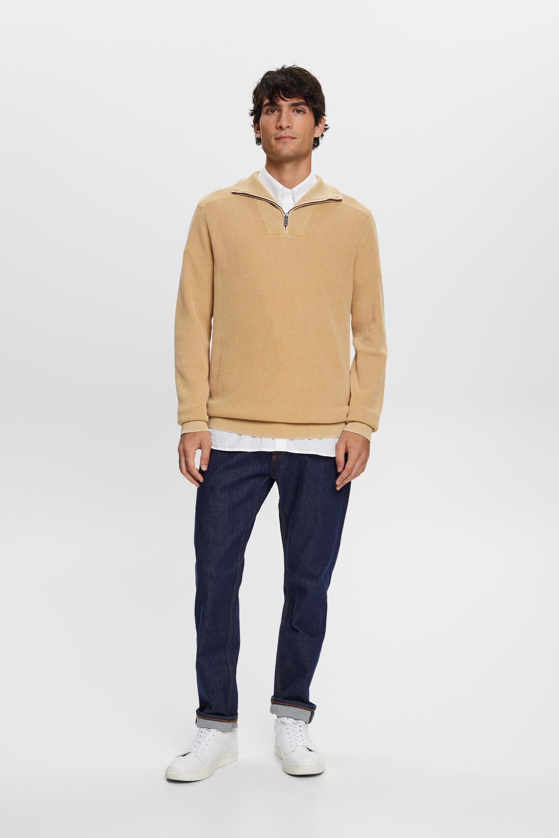 Pullover mit halbem Zipper, 100 % Baumwolle
