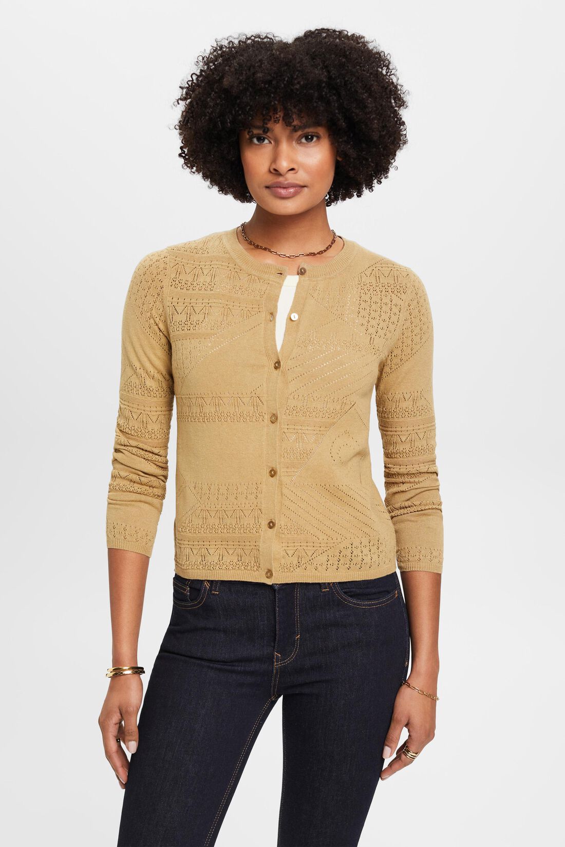 Cardigan aus Leinenmix im Pointelle-Design