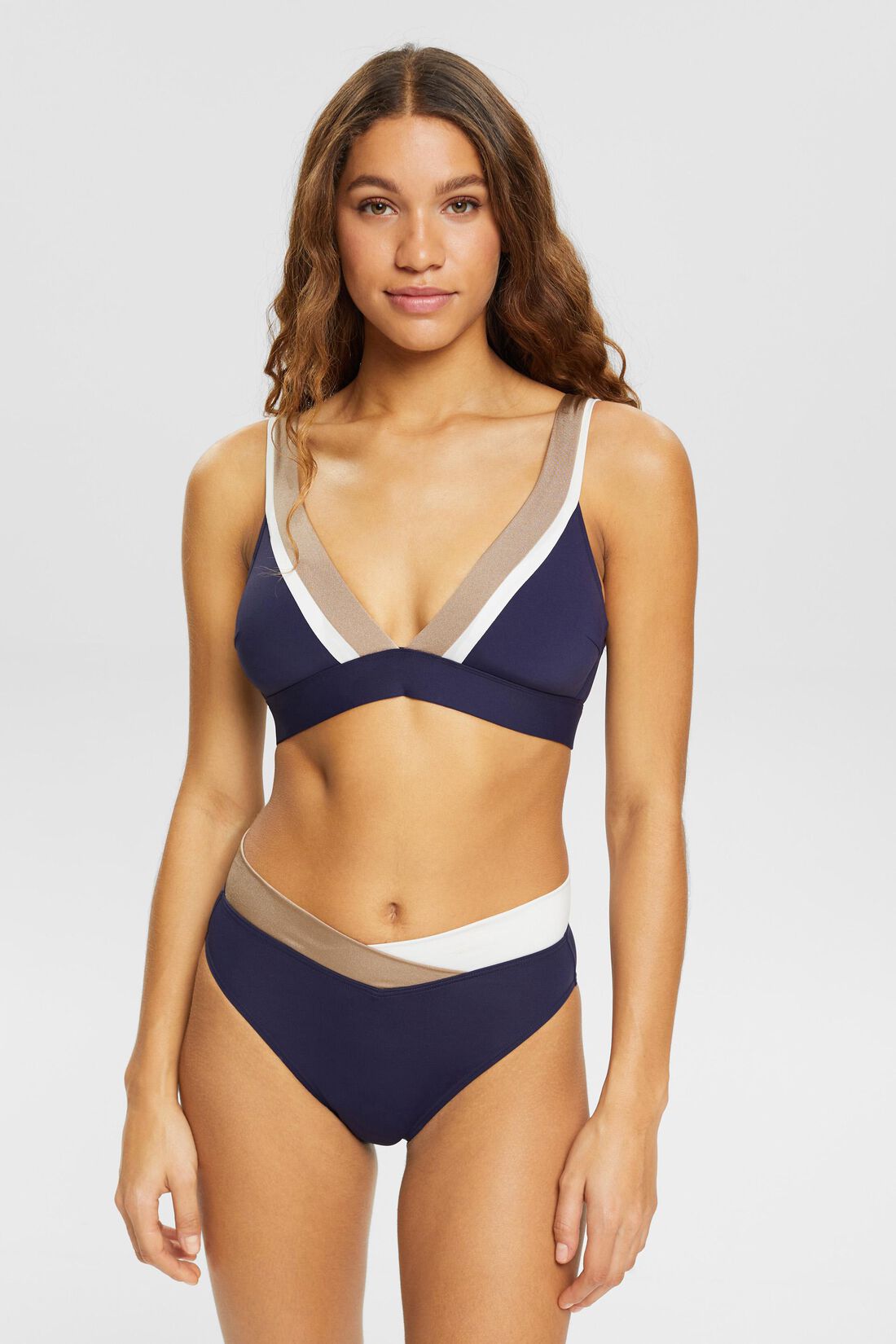 Dreifarbige Bikinihose mit mittelhohem Bund