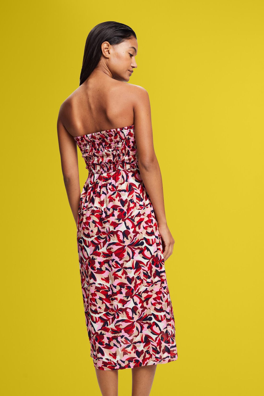Gesmoktes Midi-Schlauchkleid mit Blumenmuster
