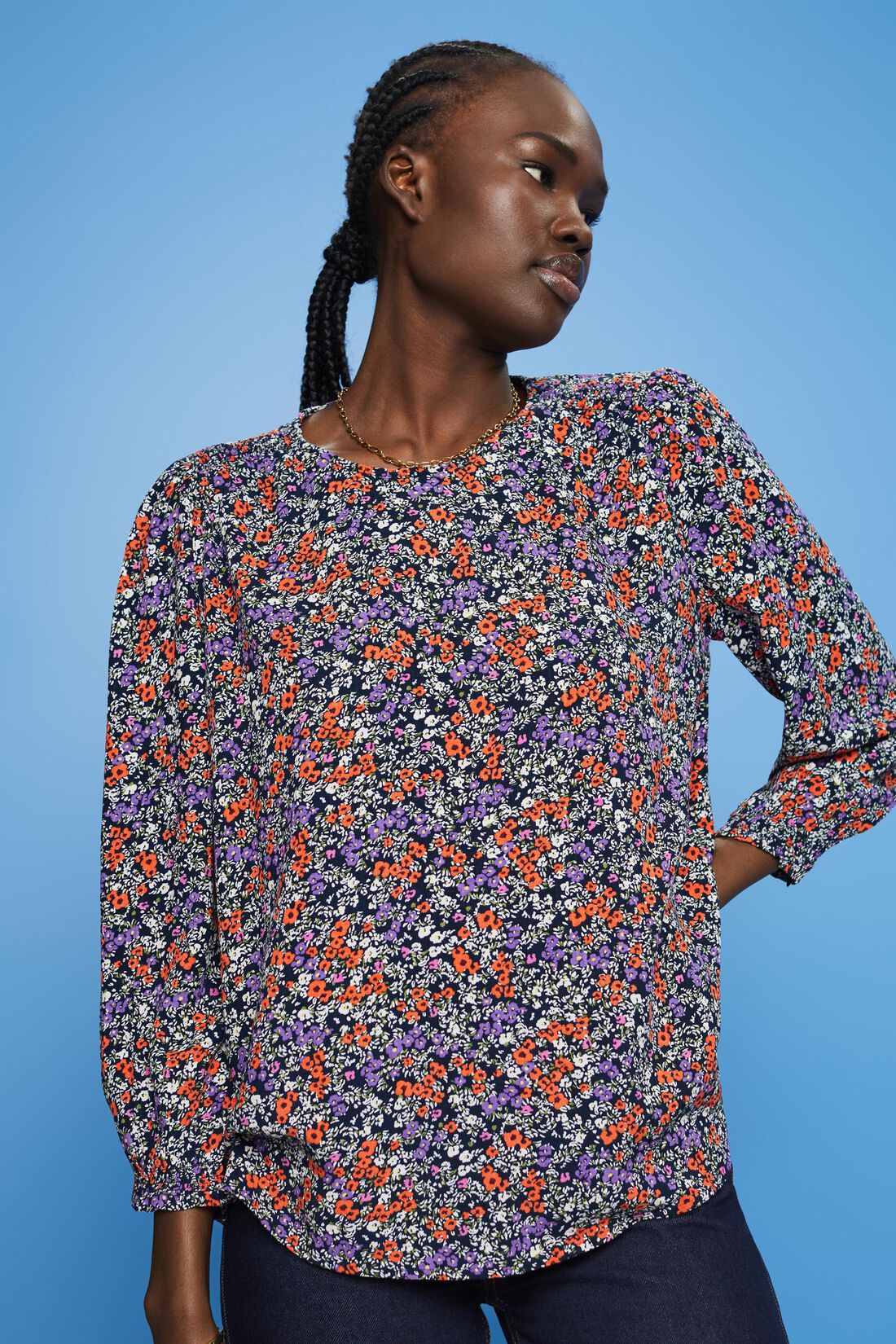 Florale Bluse mit 3/4-&Auml;rmeln