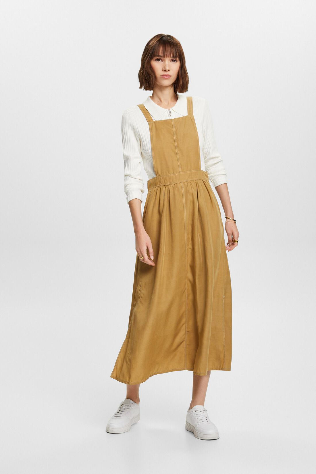 Latzkleid in Midil&auml;nge, Leinen-Mix