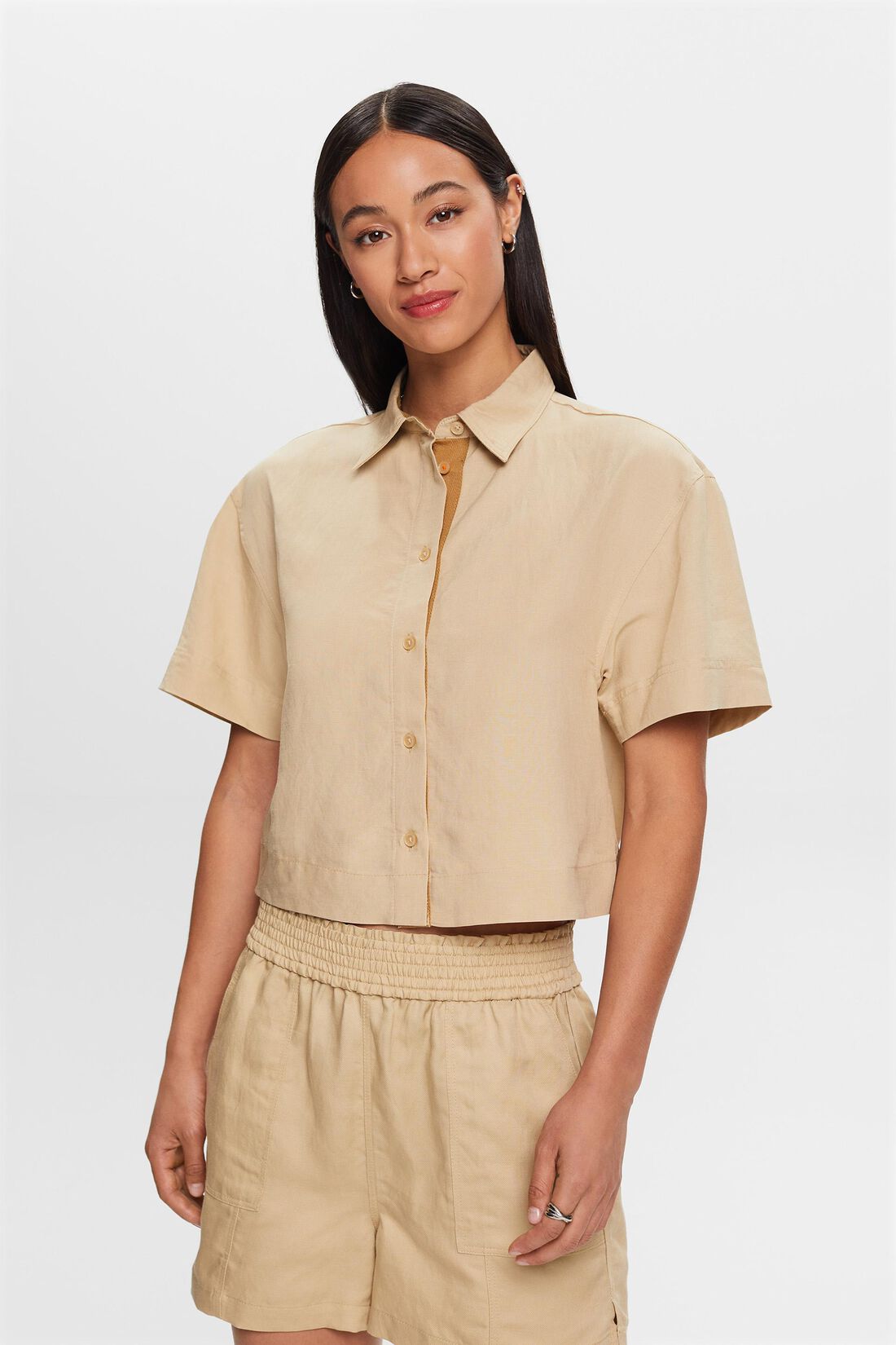 Verk&uuml;rzte Hemdbluse, Leinenmix