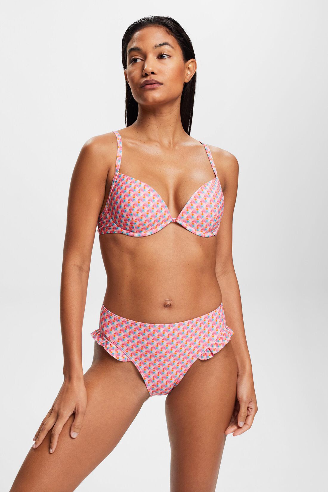Mehrfarbige Bikinihose mit R&uuml;schendetails