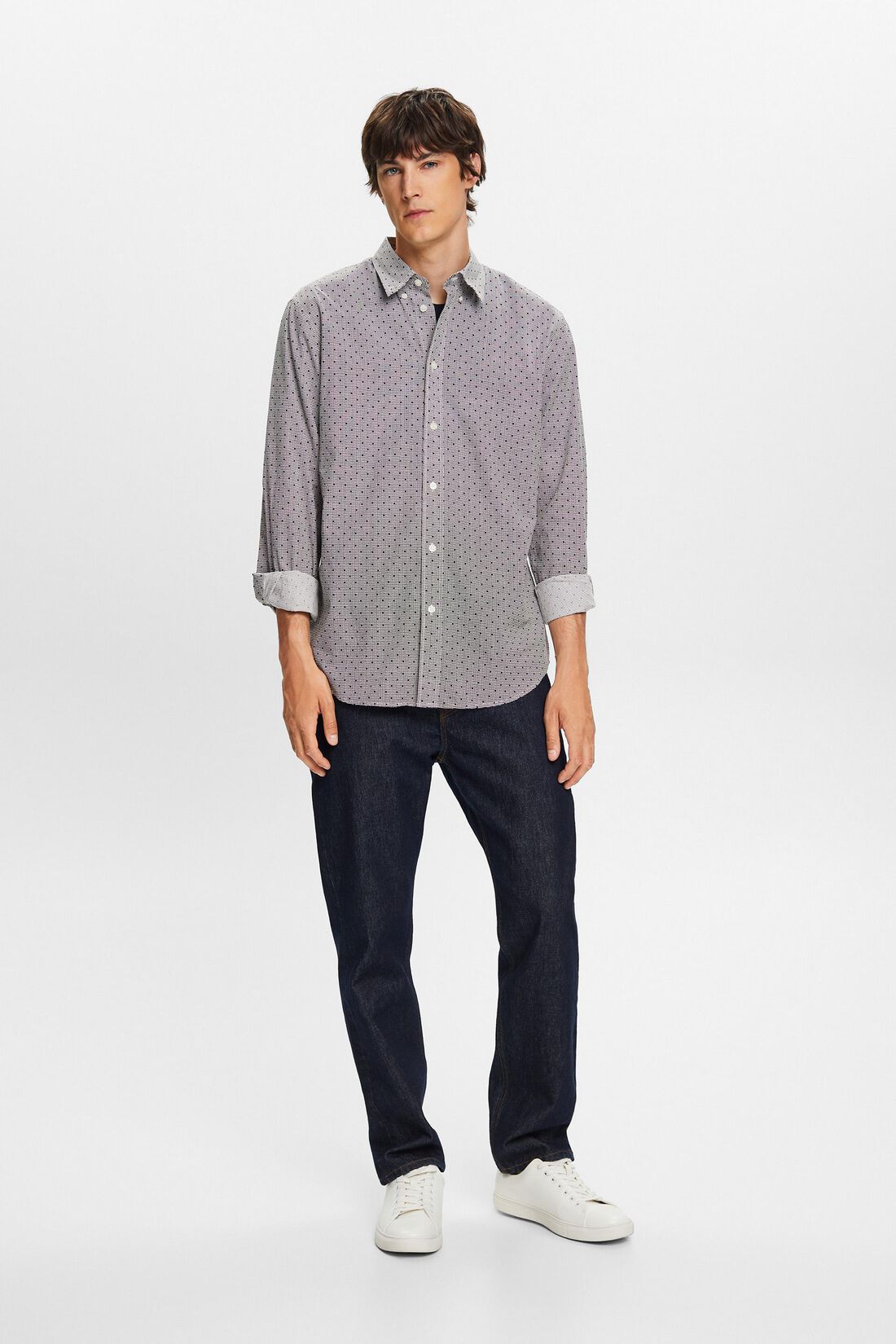 Gemustertes Button-Down-Hemd, 100 % Baumwolle