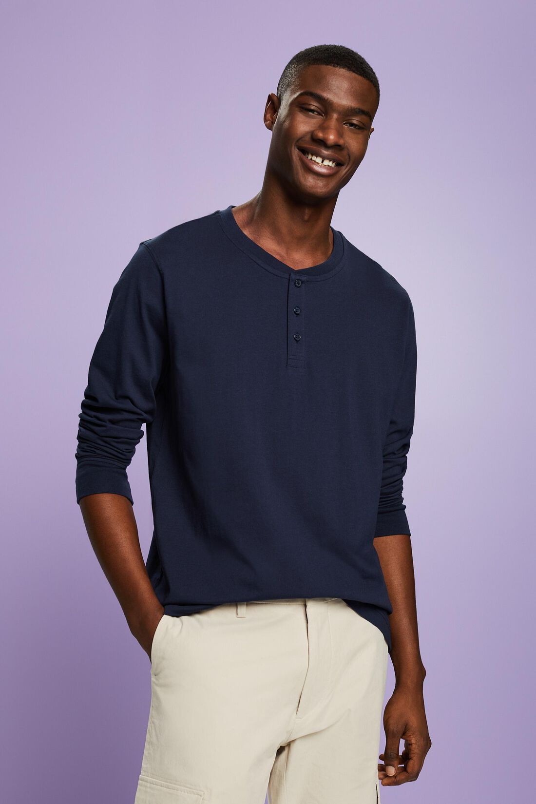 Jersey-Top im Henley-Stil