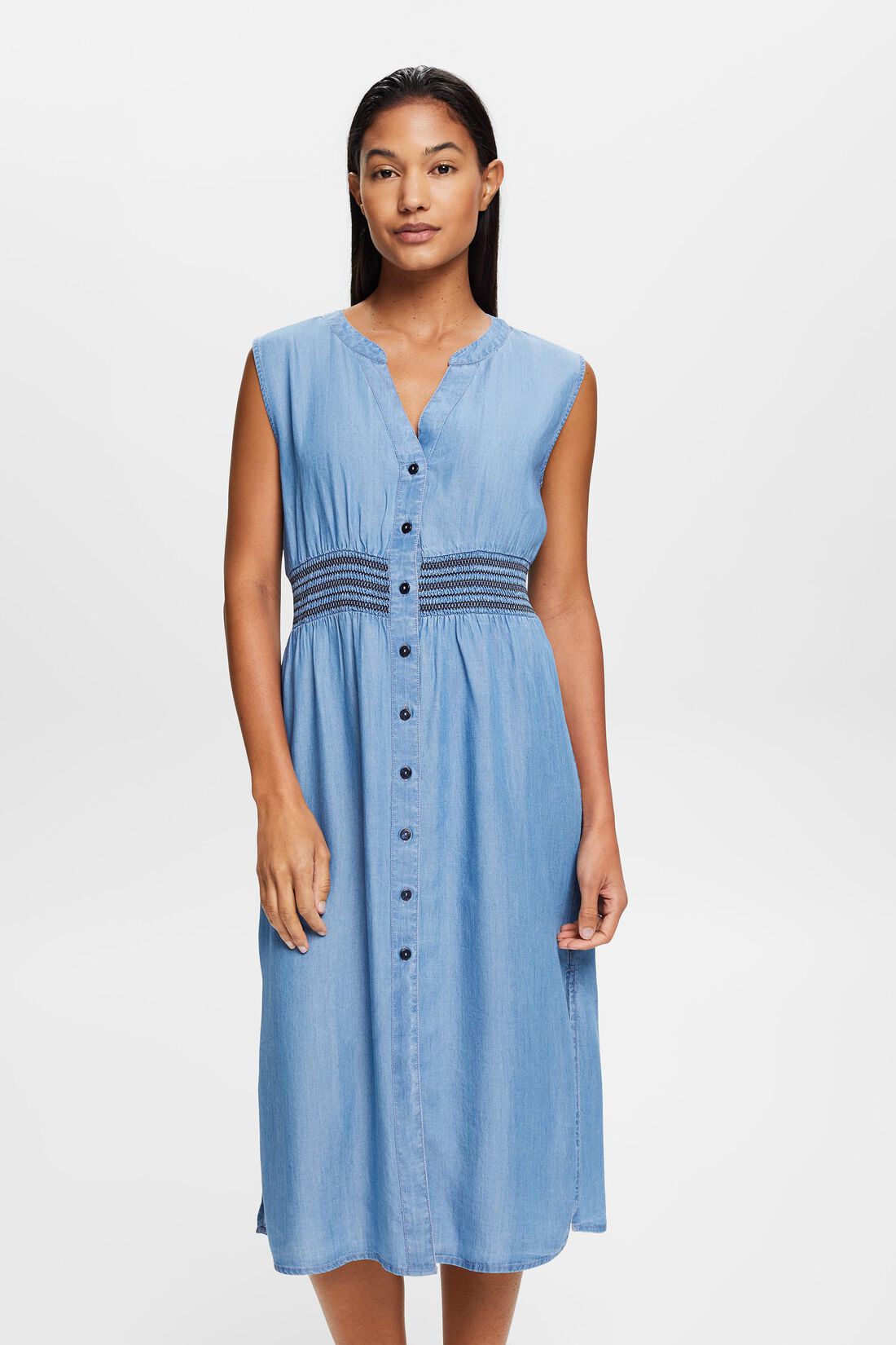 &Auml;rmelloses Midikleid in Jeansoptik