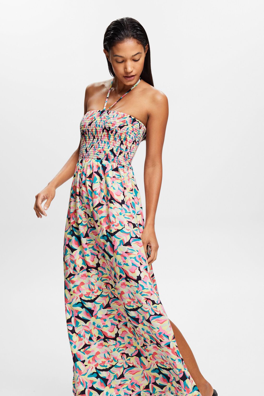 Gesmoktes Schlauchkleid in Maxil&auml;nge
