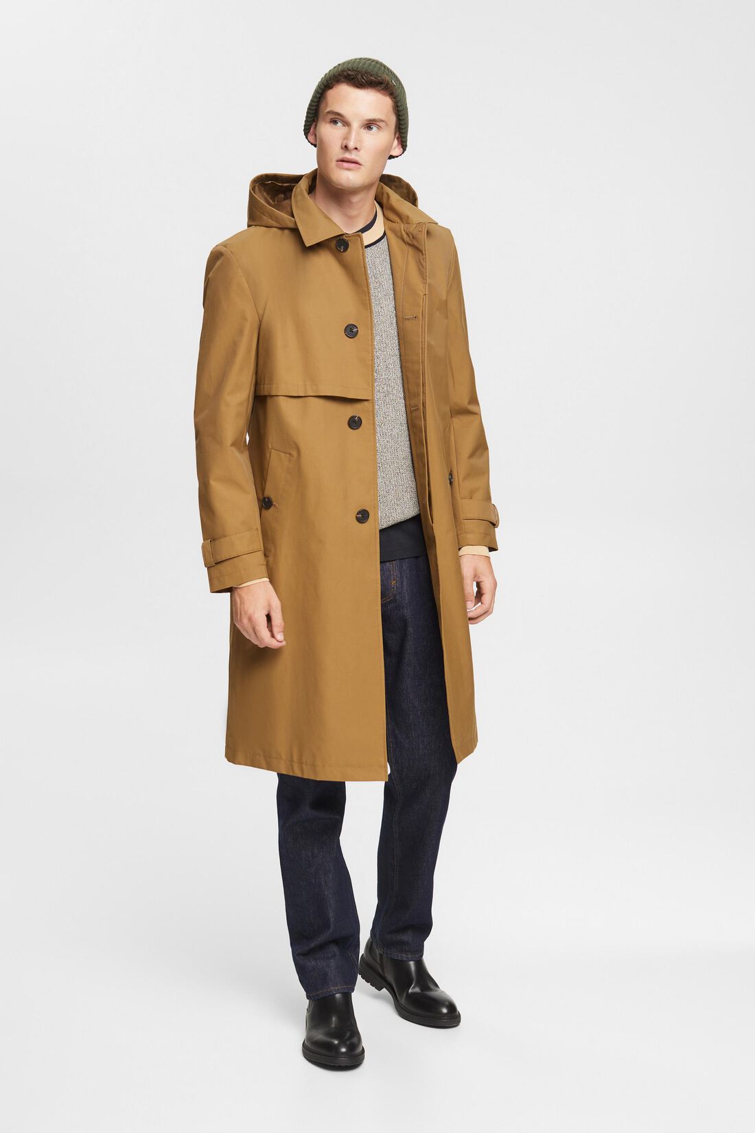 Trenchcoat mit abnehmbarer Kapuze