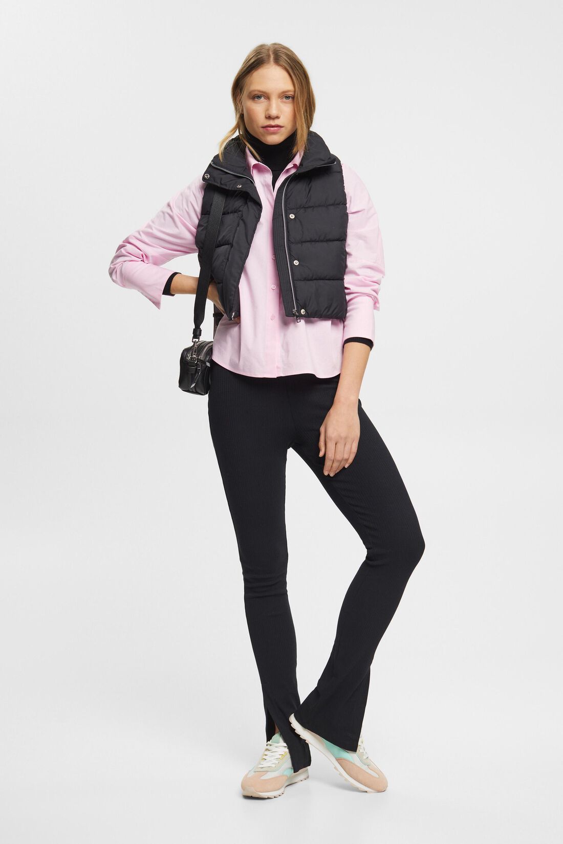 Gerippte Leggings mit Schlitz am Beinabschluss