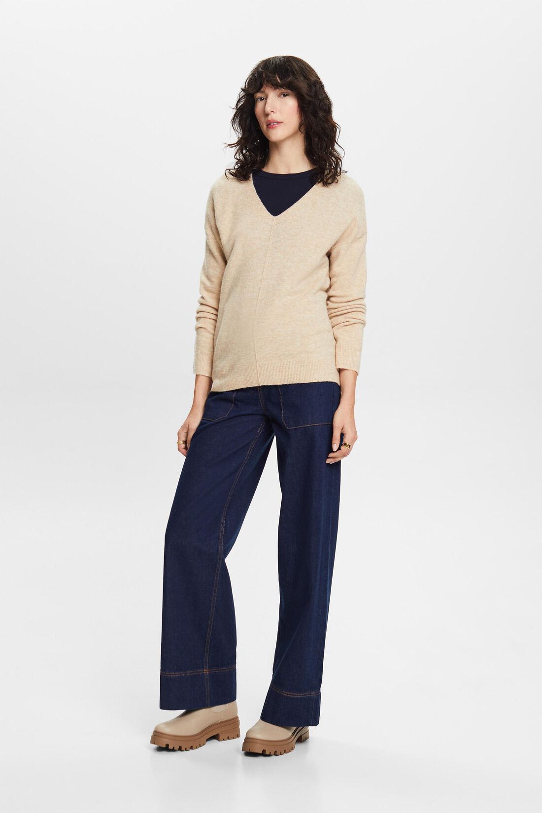 Wollmix-Pullover mit V-Ausschnitt