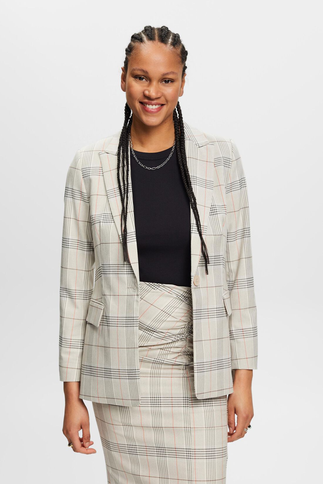 Karierter Einknopfblazer