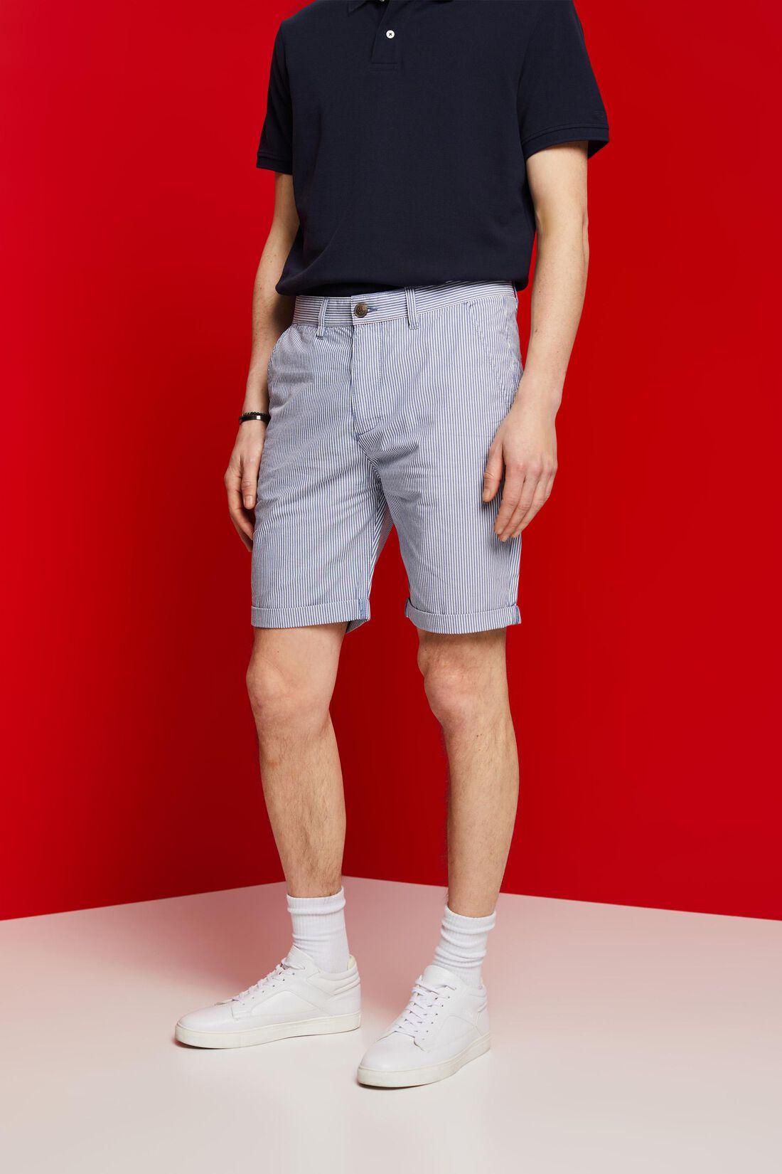 Gestreifte Chino-Shorts, 100 % Baumwolle