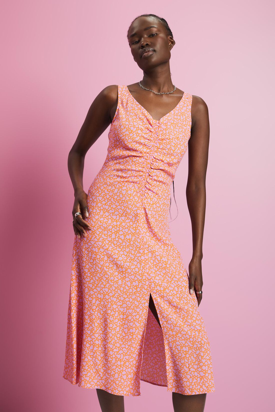 &Auml;rmelloses Midikleid mit Allover-Print