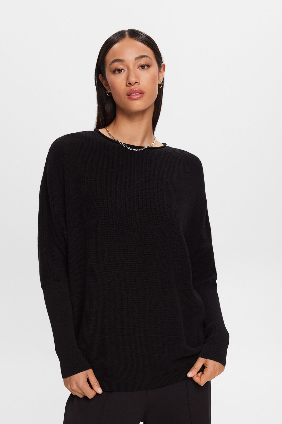 Rippstrickpullover mit Fledermaus&auml;rmeln