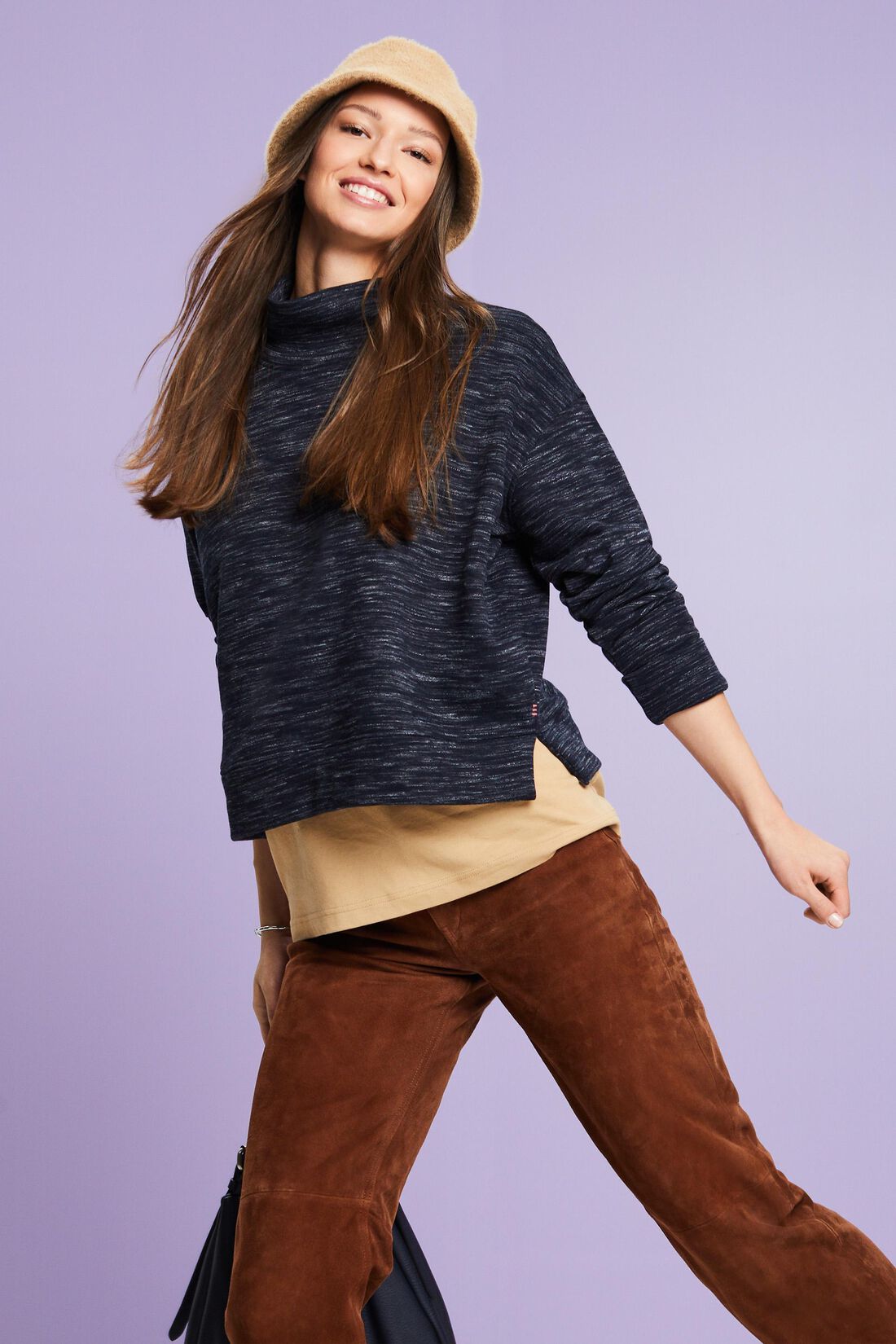 Sweatshirt aus Baumwollmix mit hohem Kragen