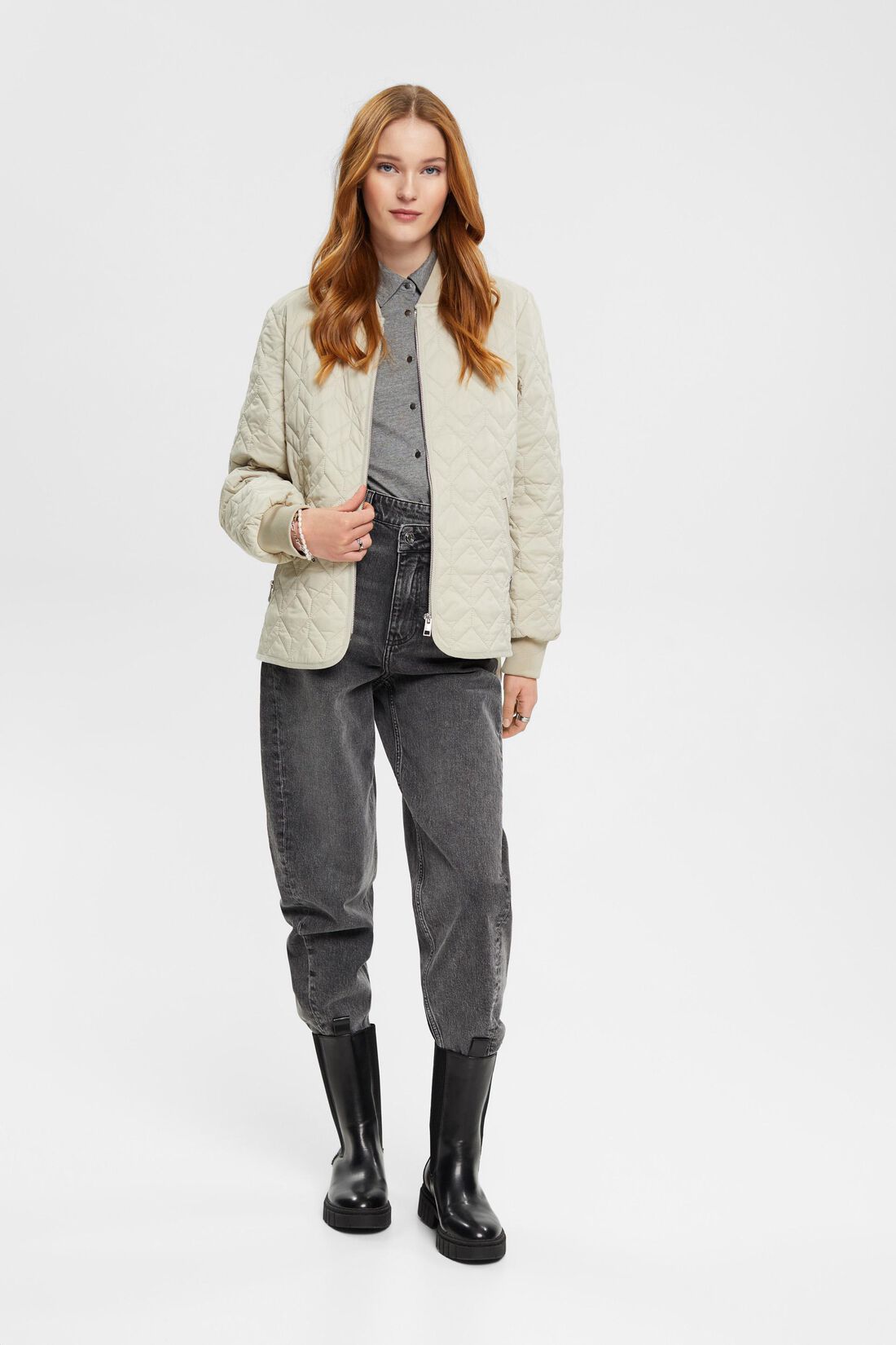 Steppjacke mit Rippstrickkragen