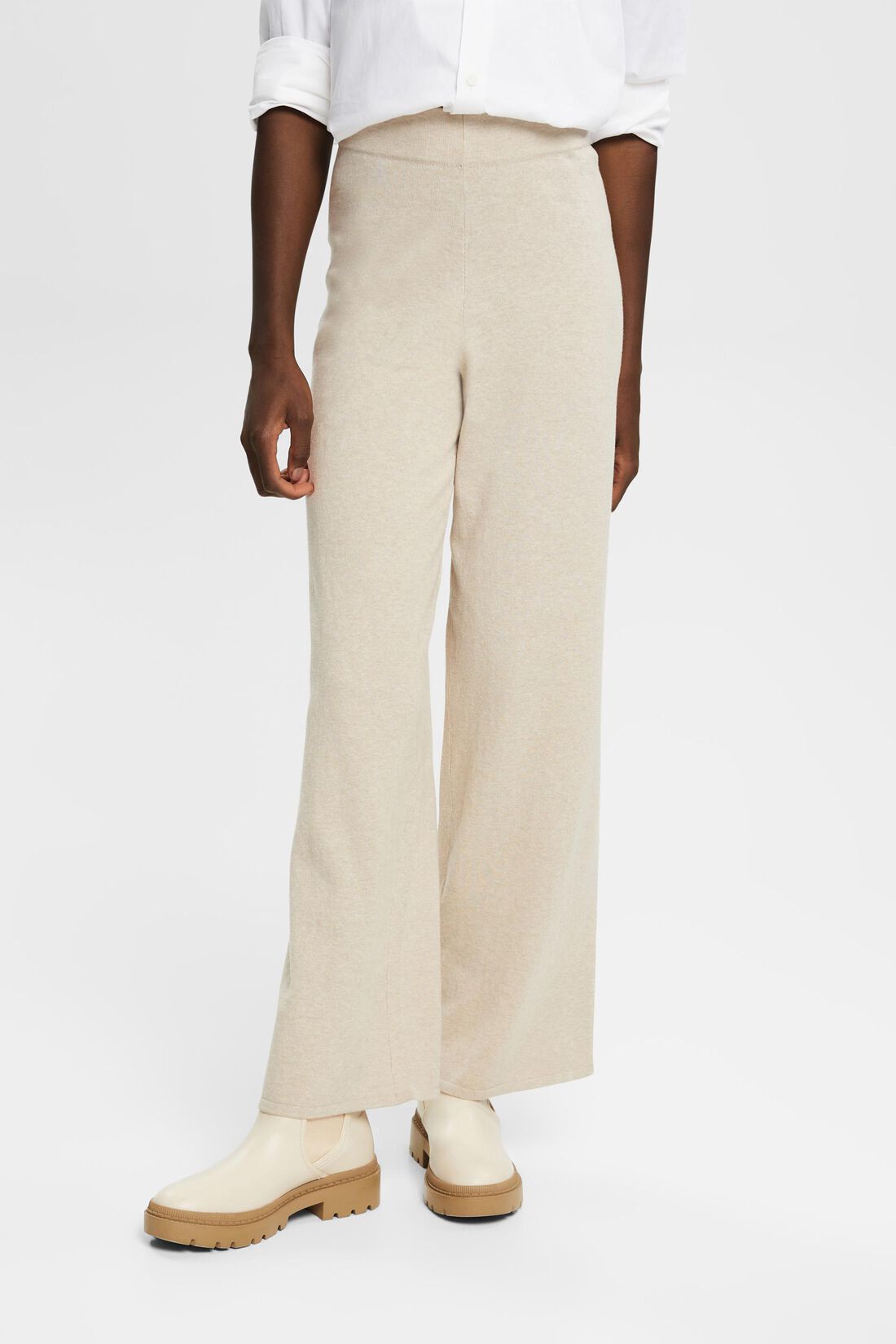 Strickhose mit weitem Bein und hohem Bund