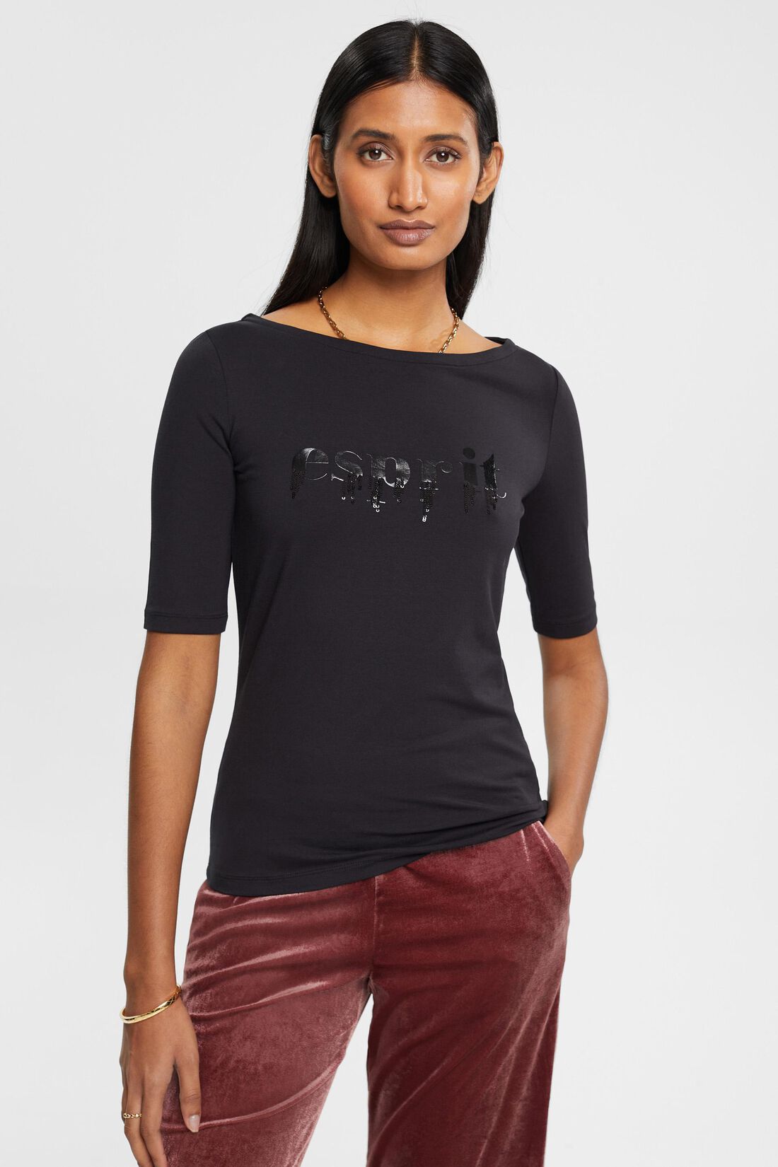 Jersey-T-Shirt mit aufgen&auml;htem Logo