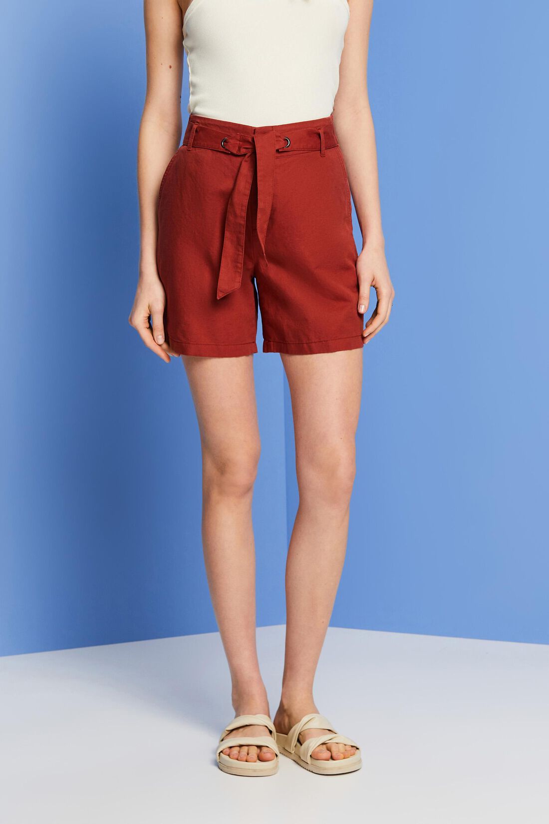 Shorts mit Bindeg&uuml;rtel, Baumwoll-Leinenmix
