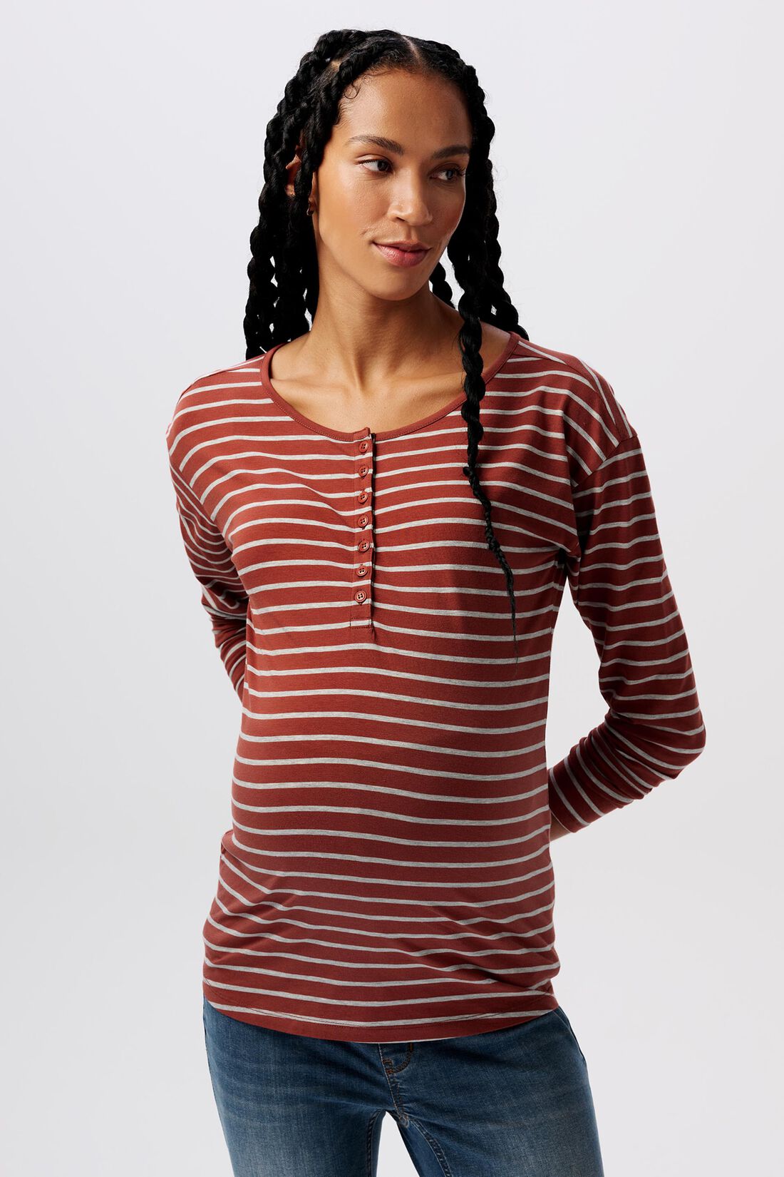 Gestreiftes Henley-Longsleeve mit Stillfunktion