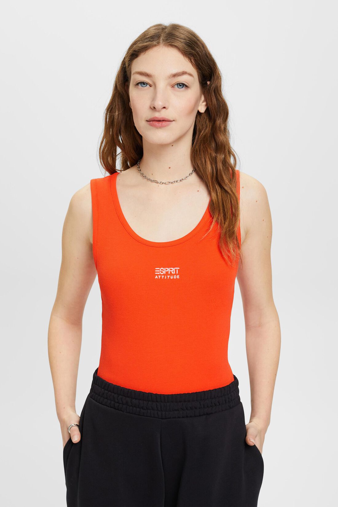 Geripptes Tanktop mit Logostickerei