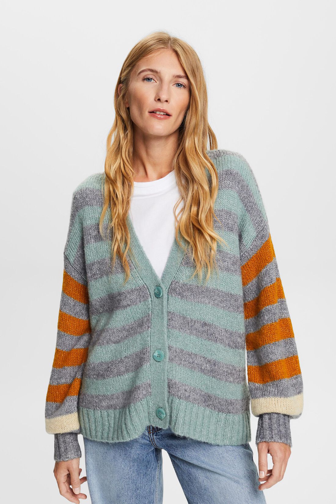 Gestreifter Cardigan aus Wollmix